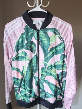 Adidas X FARM RIO Pink Tropical Leaf Bomber/Track Jacket